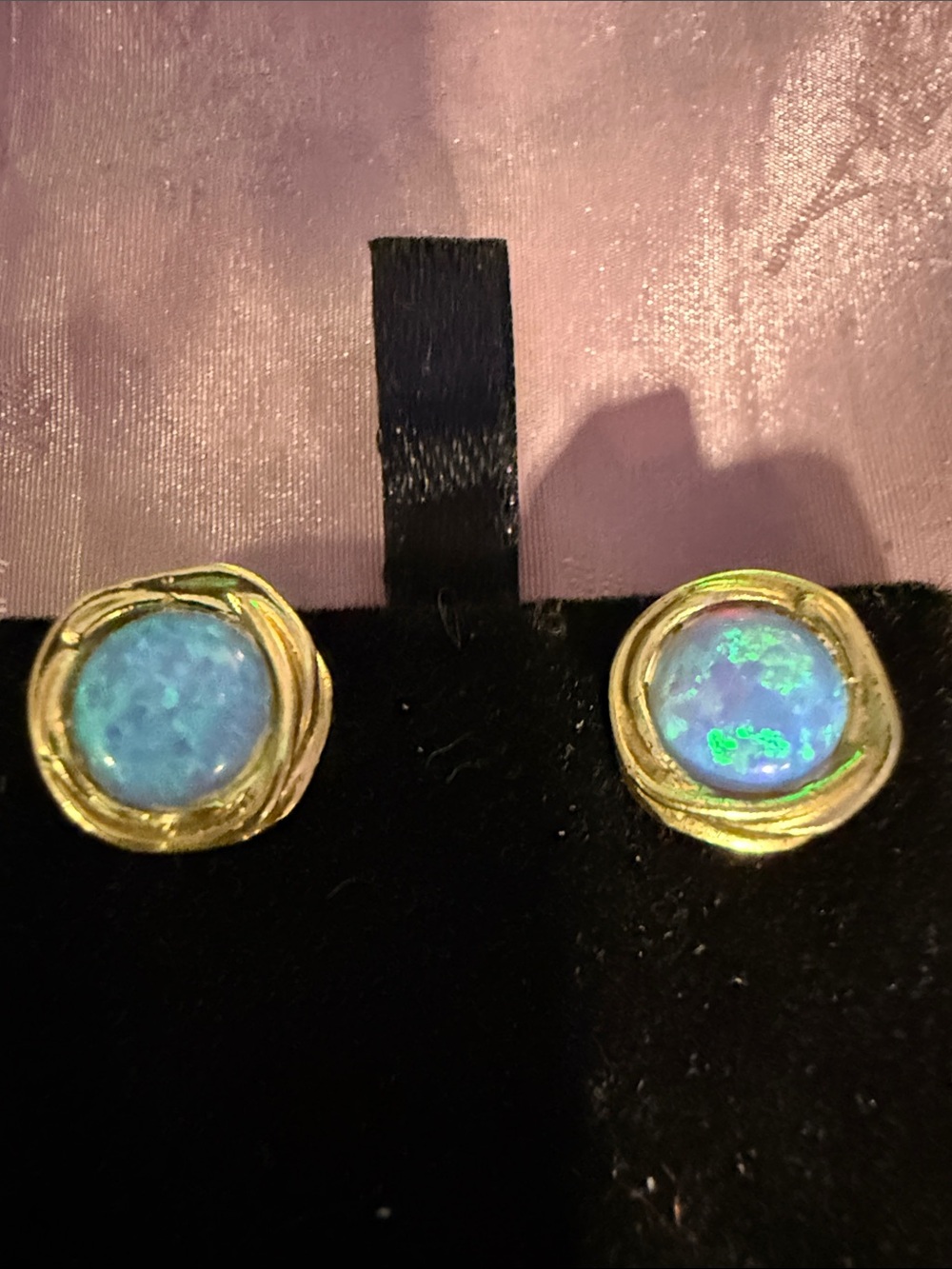 Gold Plated sterling silver Blue Opal Stud Earrings